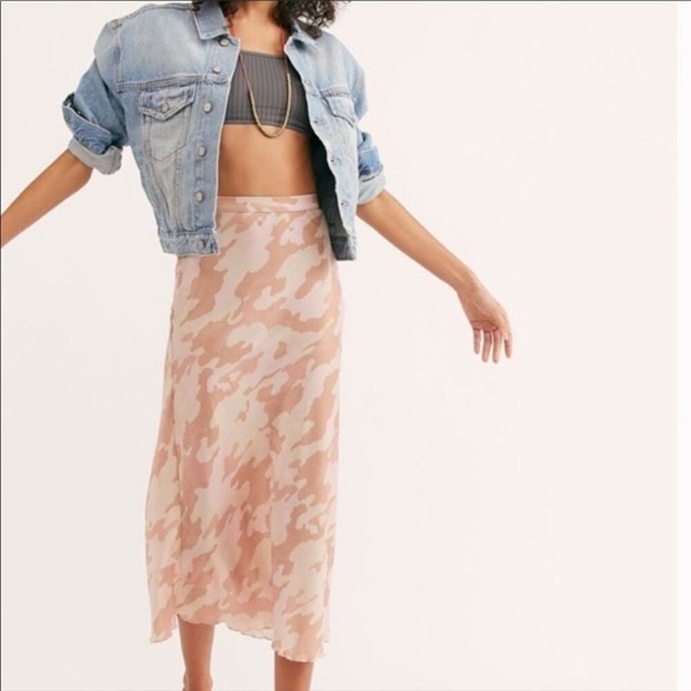 Free People Kendall Camo Midi Satin Skirt Size S